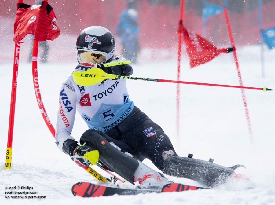 Keely Cashman races parallel slalom at the US Nationals in Alpine Skiing at Waterville Valley, New Hampshire, on March 23, 2019. Keely snagged the National Championship in GS on March 25, 2019. ©Mark D Phillips